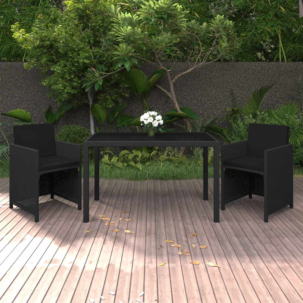 3-delige Tuinset met kussens poly rattan zwart