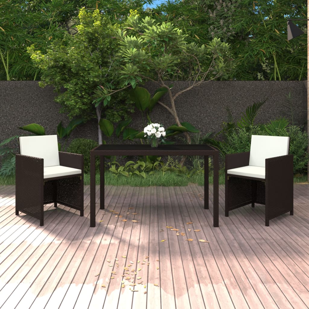 3-delige Tuinset met kussens poly rattan bruin