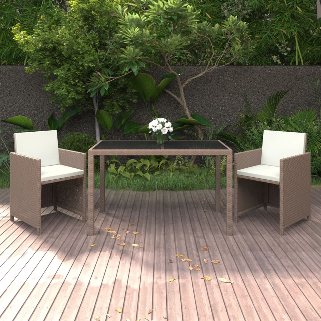 3-delige Tuinset met kussens poly rattan beige