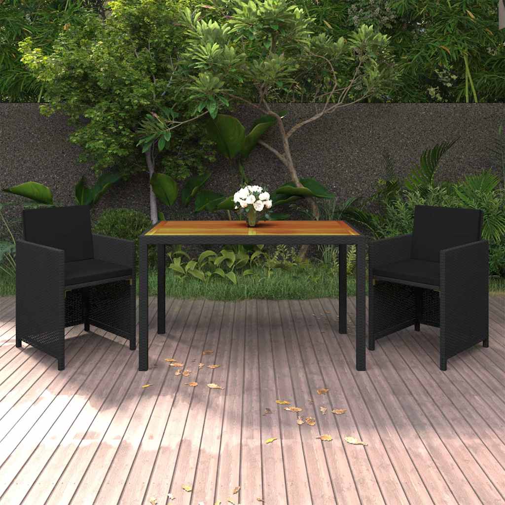 3-delige Tuinset met kussens poly rattan zwart