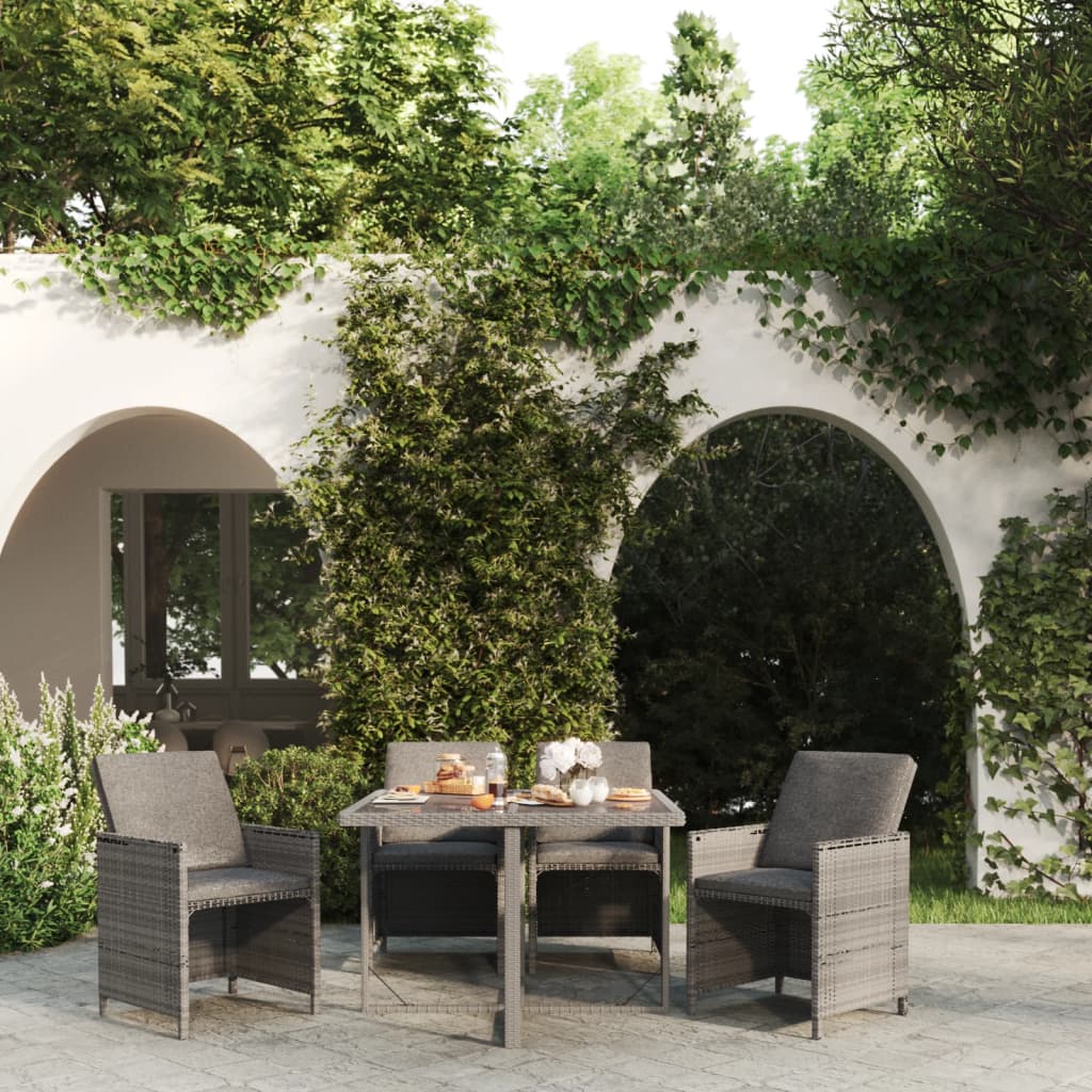 5-delige Tuinset met kussens poly rattan grijs – afbeelding 1