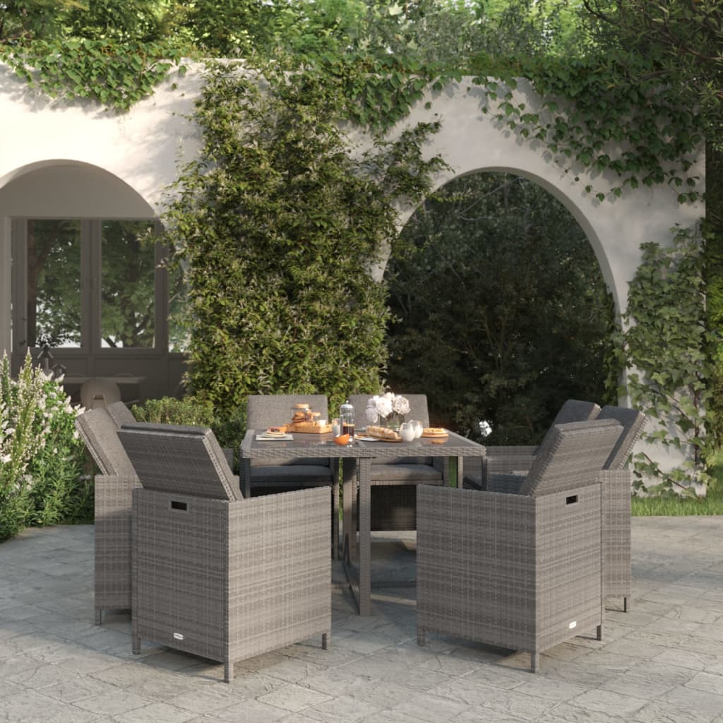 9-delige Tuinset met kussens poly rattan grijs – afbeelding 1