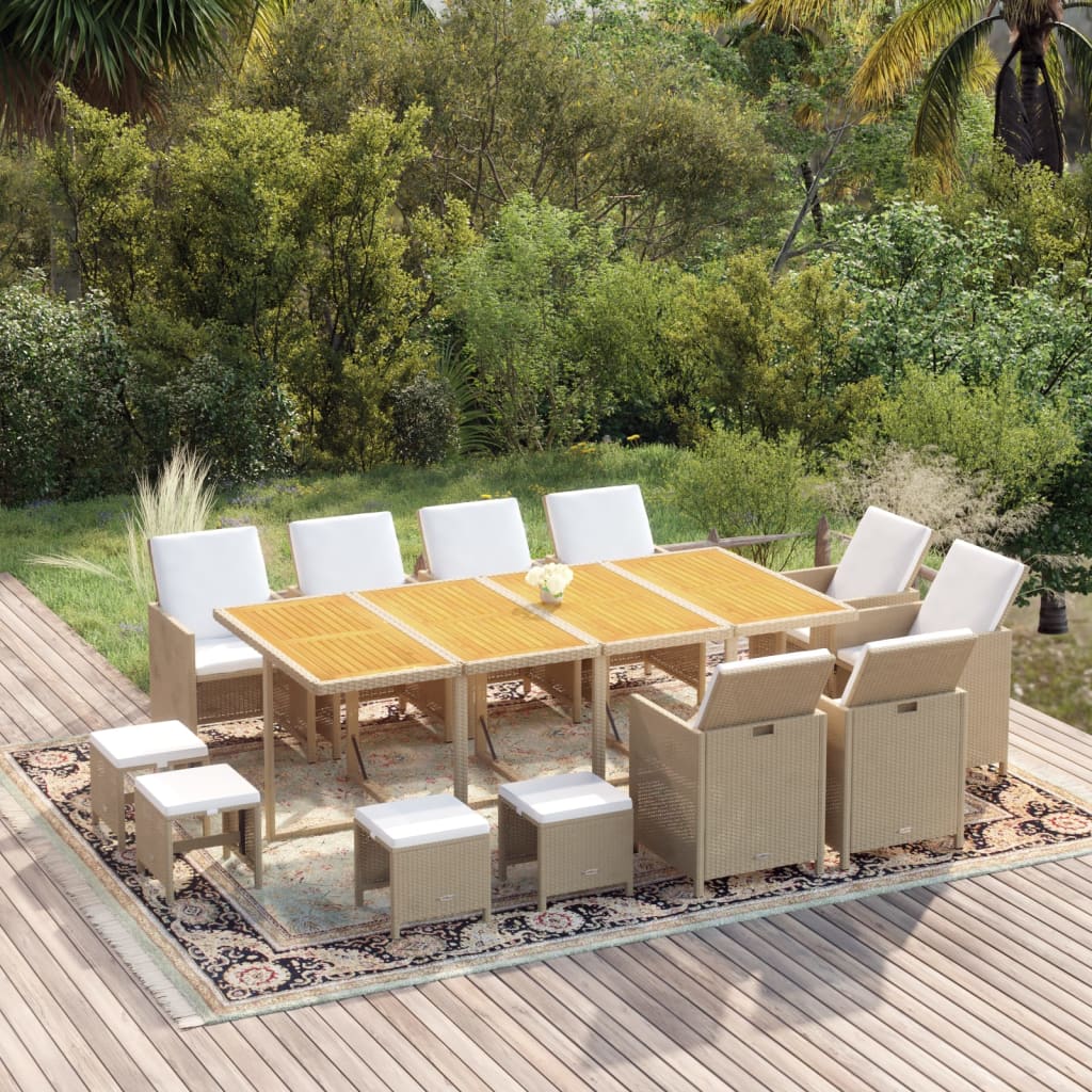 13-delige Tuinset met kussens poly rattan beige