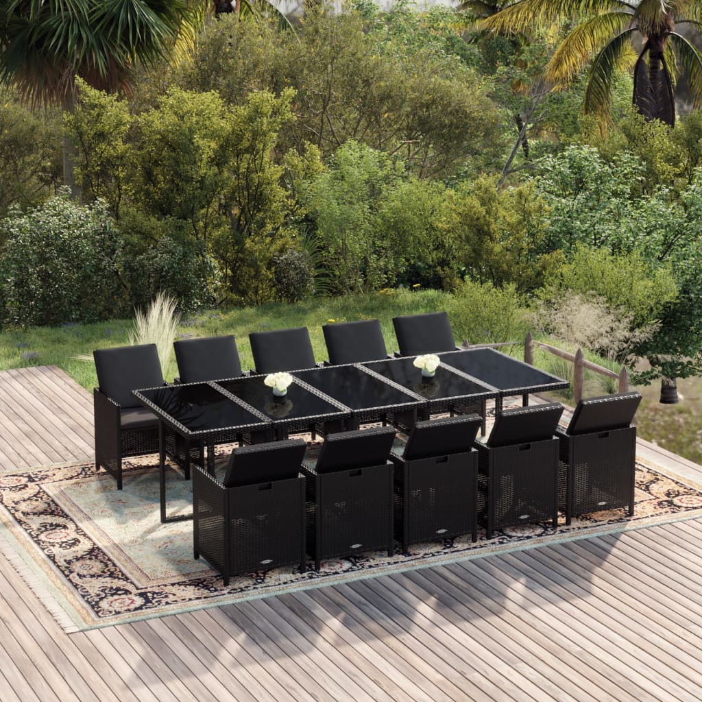 11-delige Tuinset met kussens poly rattan zwart – afbeelding 1