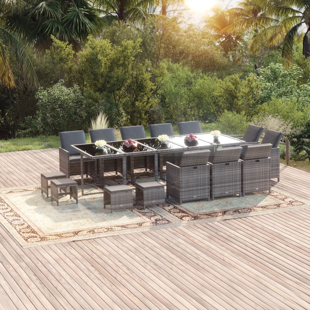 15-delige Tuinset met kussens poly rattan grijs – afbeelding 1