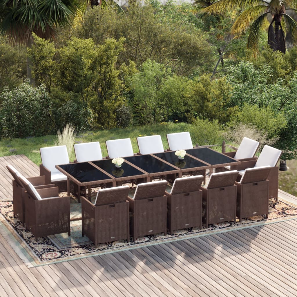 15-delige Tuinset met kussens poly rattan bruin – afbeelding 1