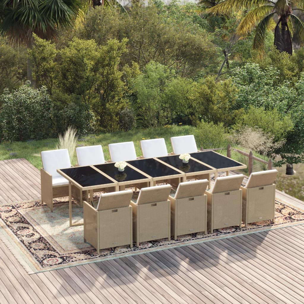 11-delige Tuinset met kussens poly rattan beige