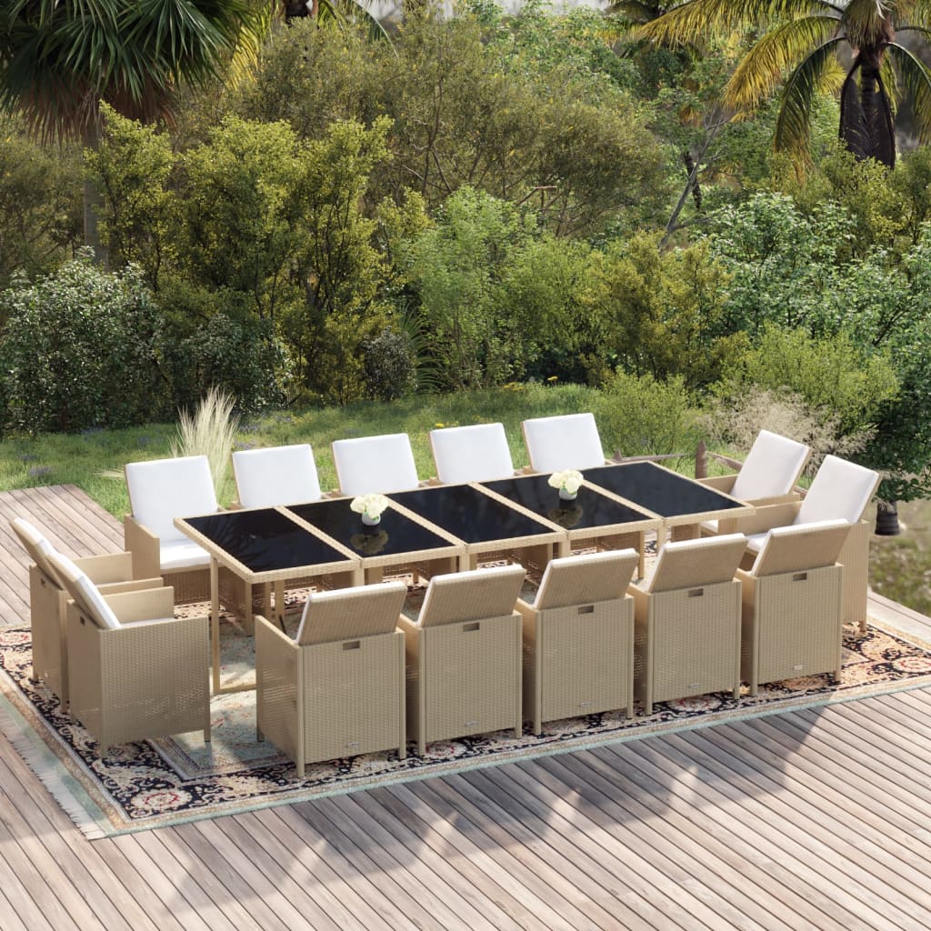15-delige Tuinset met kussens poly rattan beige – afbeelding 1