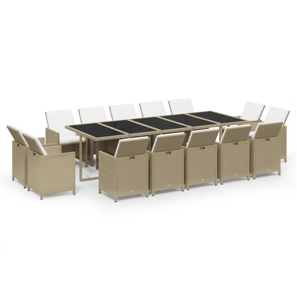 15-delige Tuinset met kussens poly rattan beige – afbeelding 2