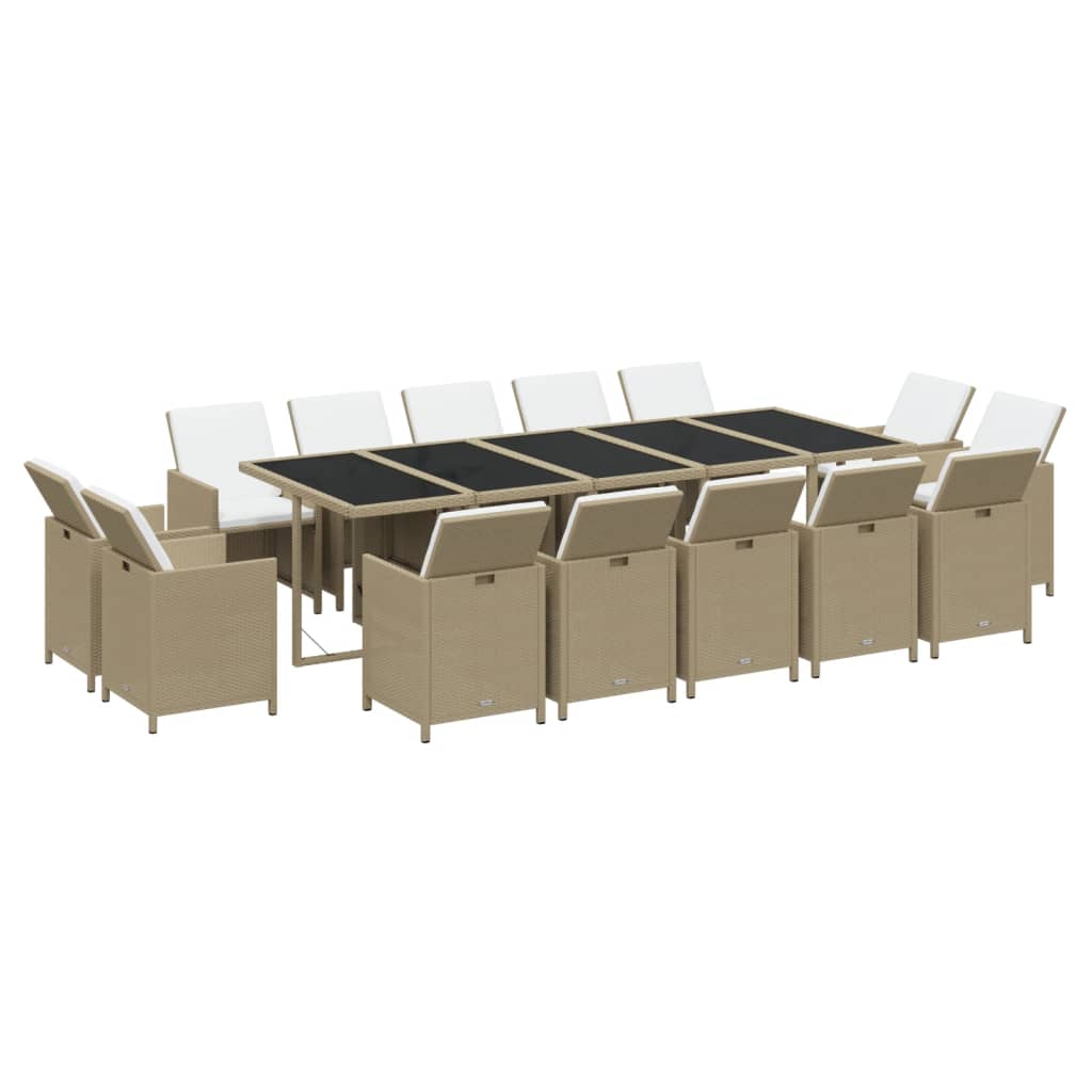 15-delige Tuinset met kussens poly rattan beige – afbeelding 3