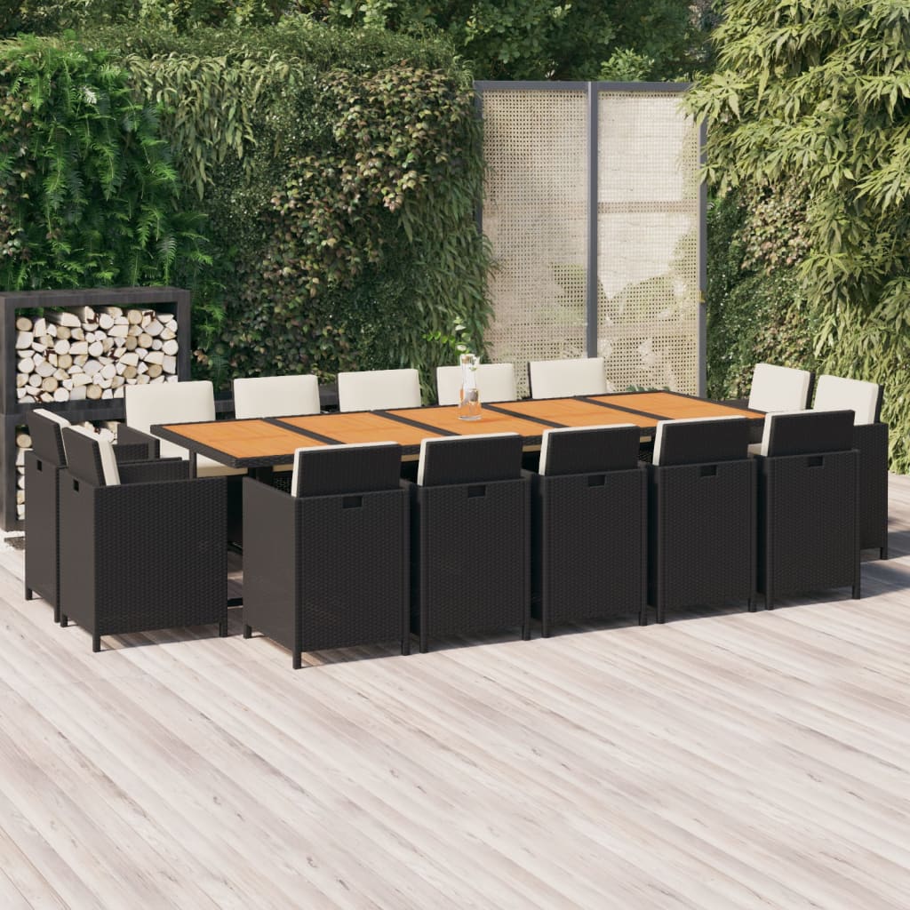 15-delige Tuinset met kussens poly rattan zwart – afbeelding 1