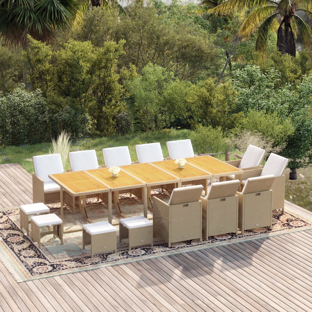15-delige Tuinset met kussens poly rattan beige – afbeelding 1