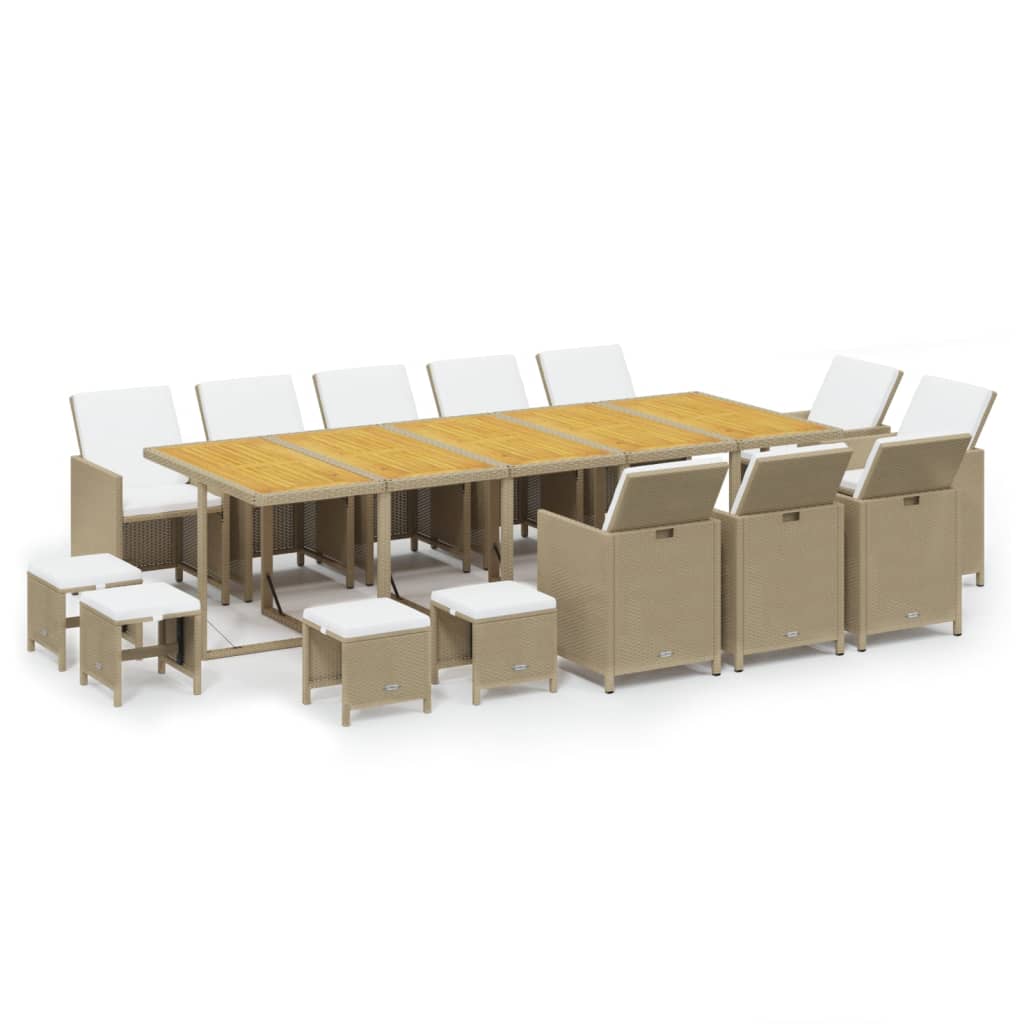 15-delige Tuinset met kussens poly rattan beige – afbeelding 2