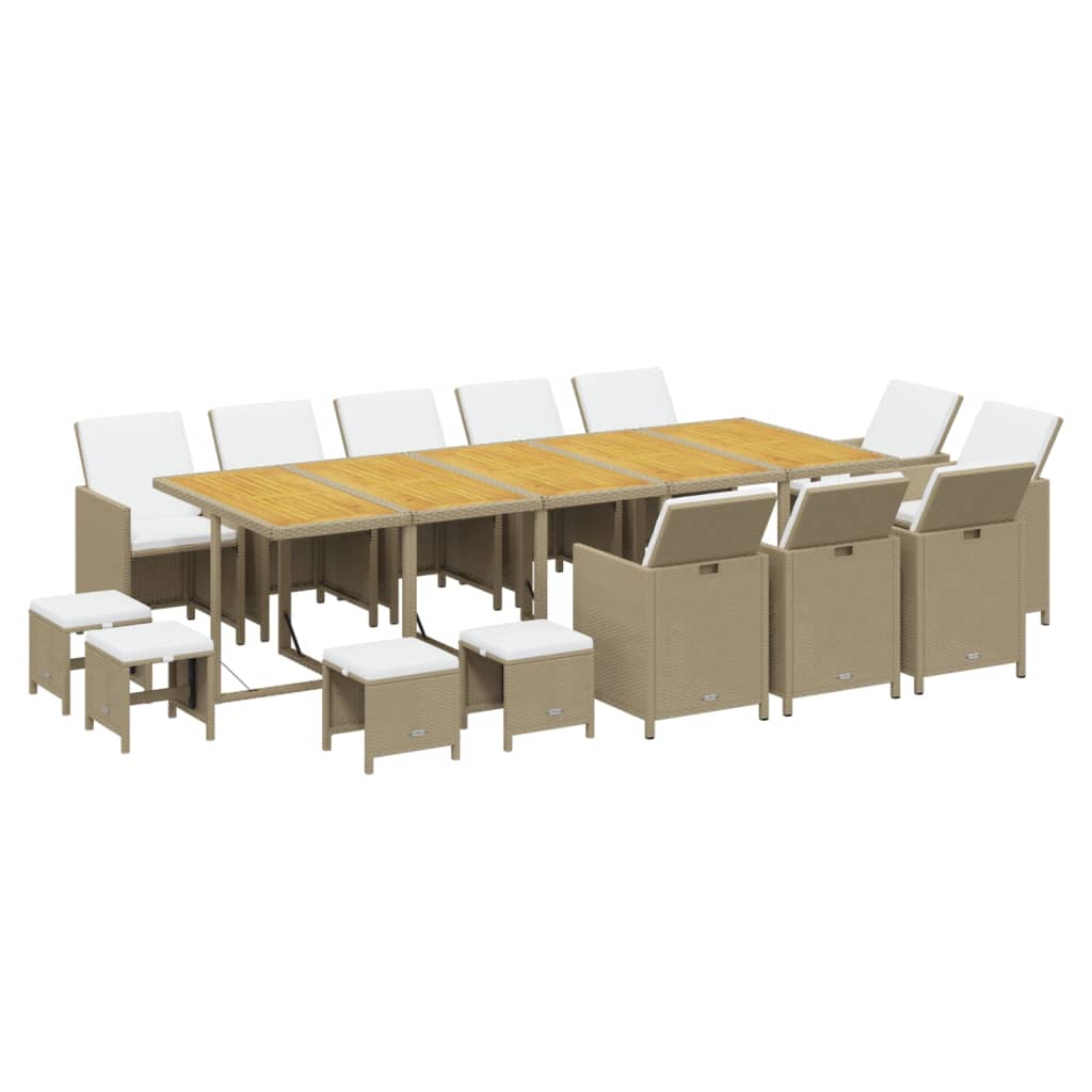 15-delige Tuinset met kussens poly rattan beige – afbeelding 3