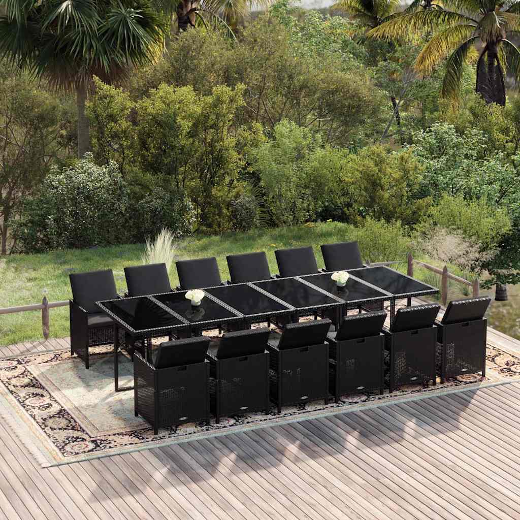 13-delige Tuinset met kussens poly rattan zwart – afbeelding 1