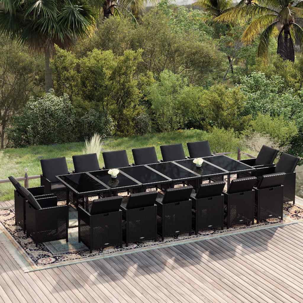 17-delige Tuinset met kussens poly rattan zwart – afbeelding 1