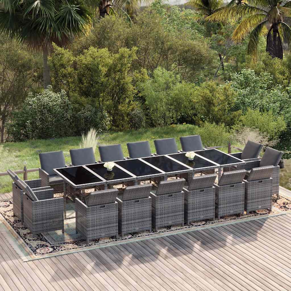 17-delige Tuinset met kussens poly rattan grijs – afbeelding 1