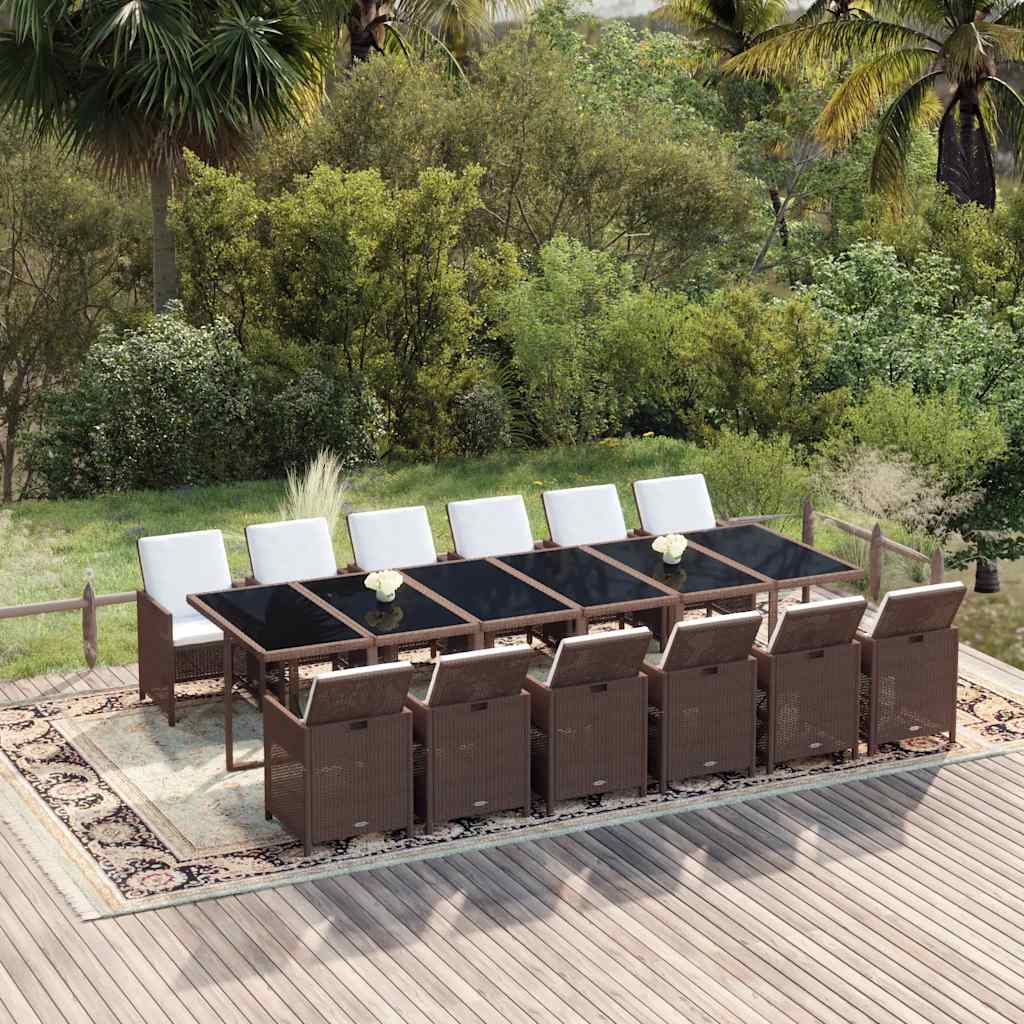 13-delige Tuinset met kussens poly rattan bruin – afbeelding 1