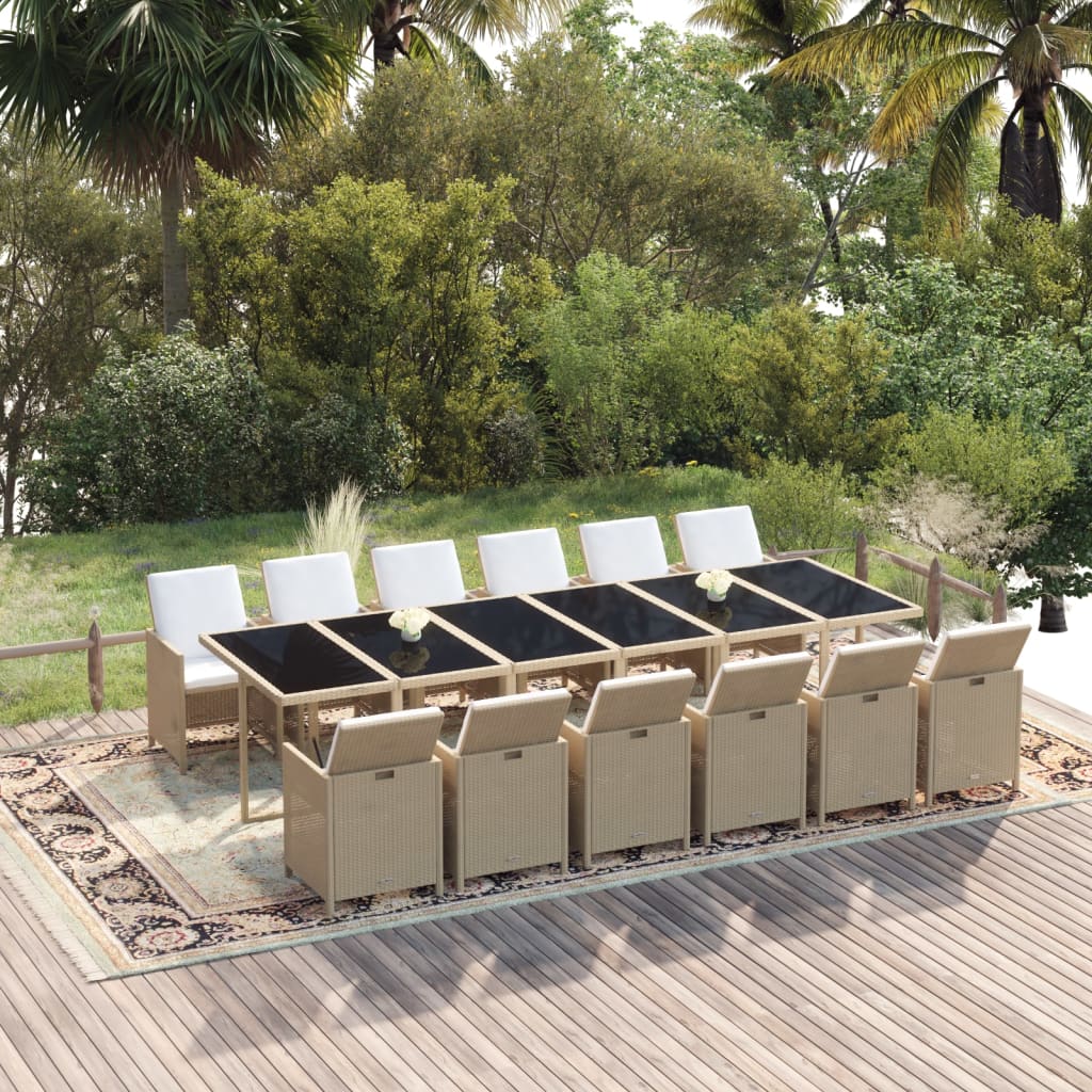 13-delige Tuinset met kussens poly rattan beige