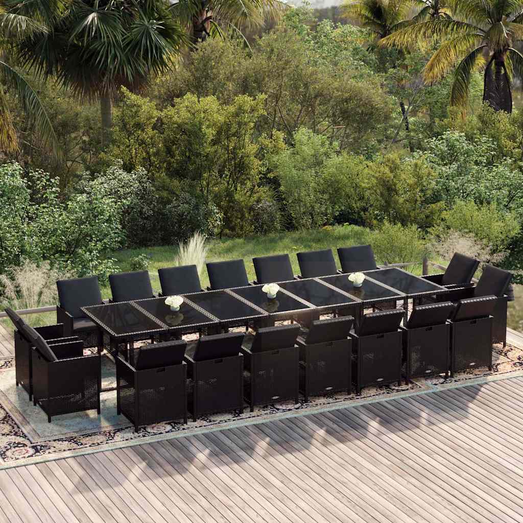 19-delige Tuinset met kussens poly rattan zwart – afbeelding 1