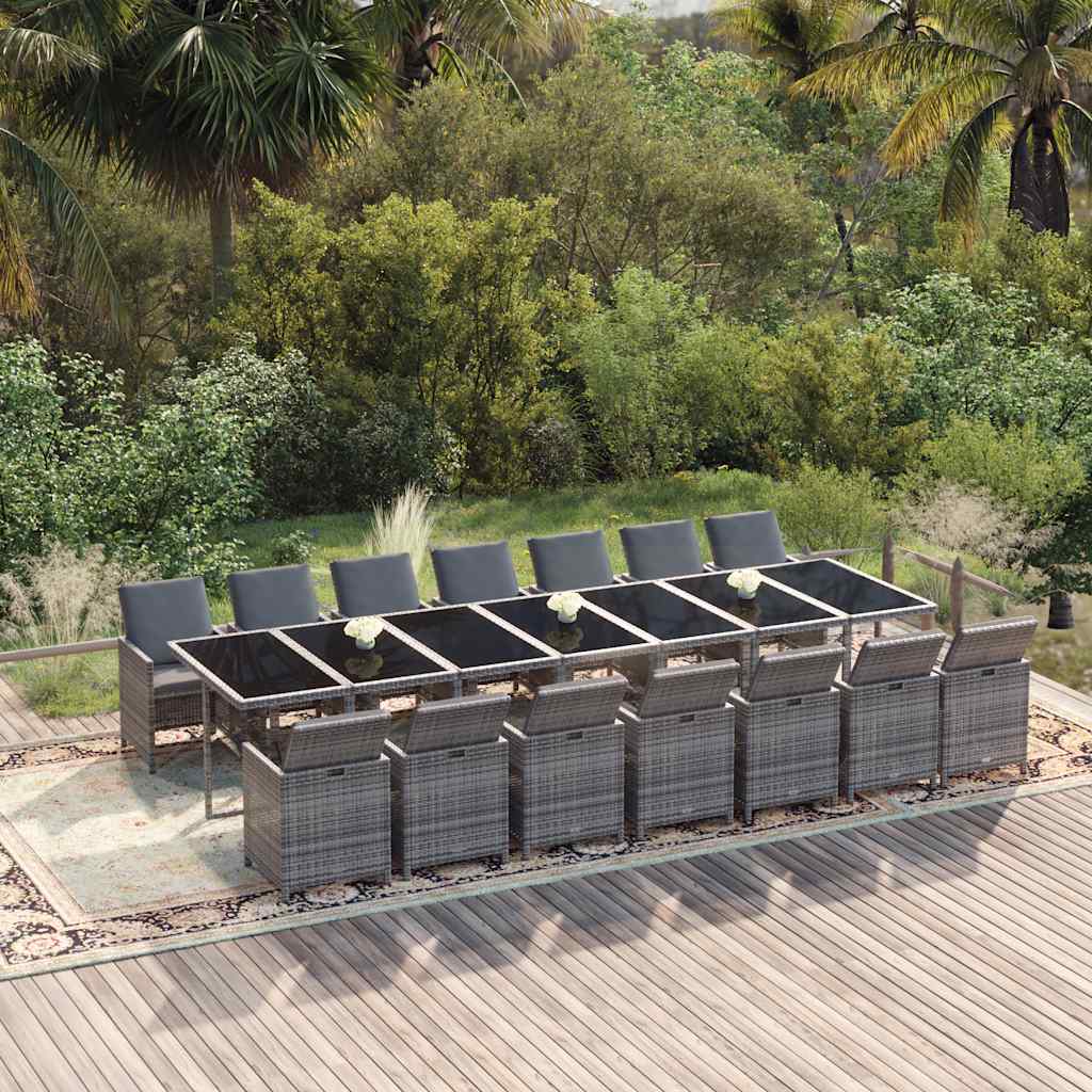 15-delige Tuinset met kussens poly rattan grijs – afbeelding 1
