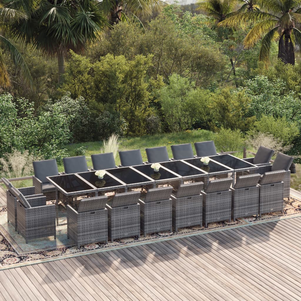 19-delige Tuinset met kussens poly rattan grijs – afbeelding 1