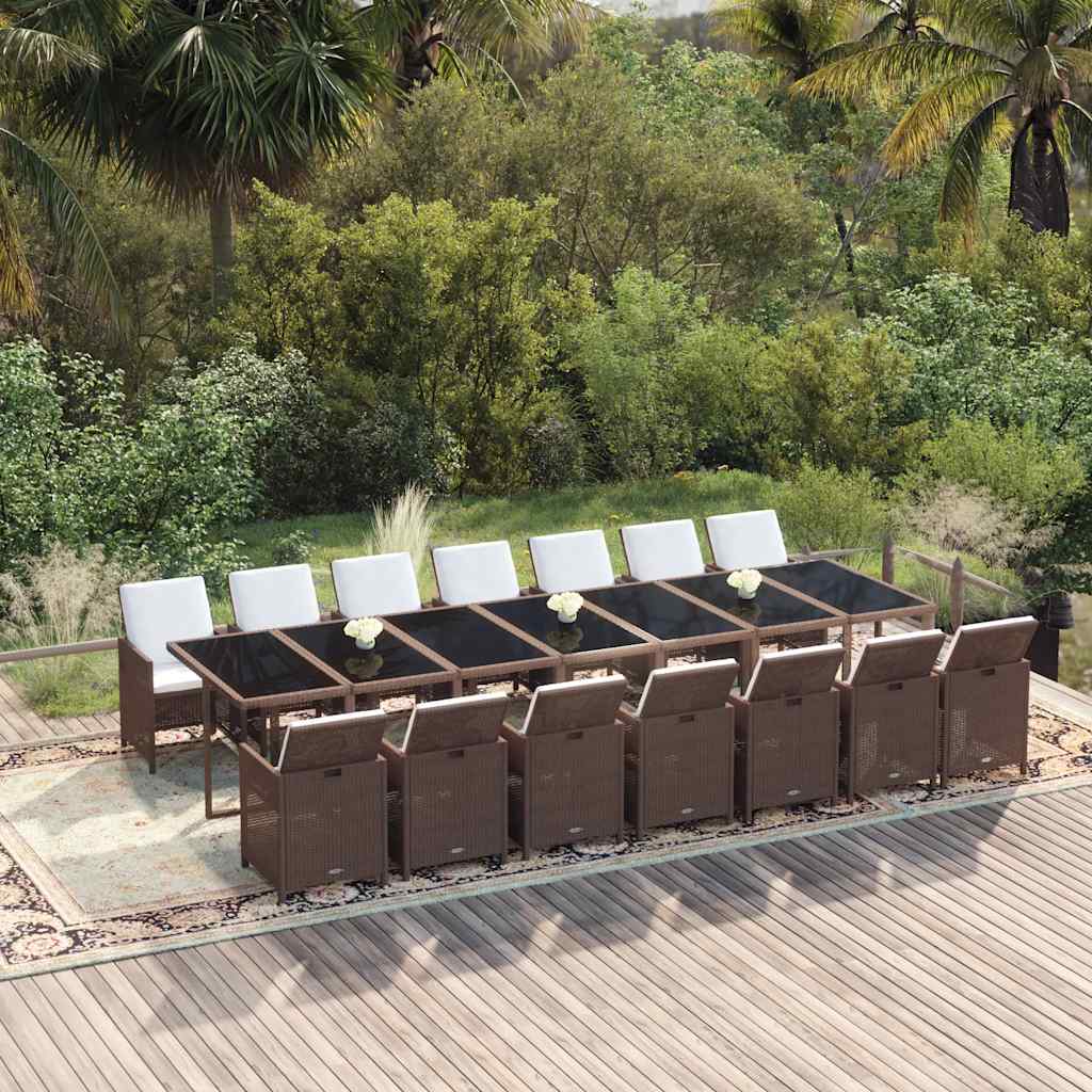 15-delige Tuinset met kussens poly rattan bruin – afbeelding 1