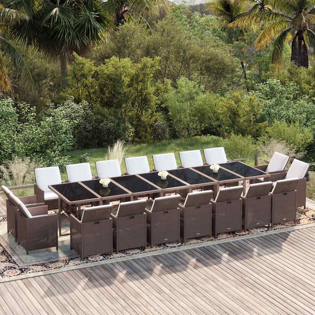 19-delige Tuinset met kussens poly rattan bruin