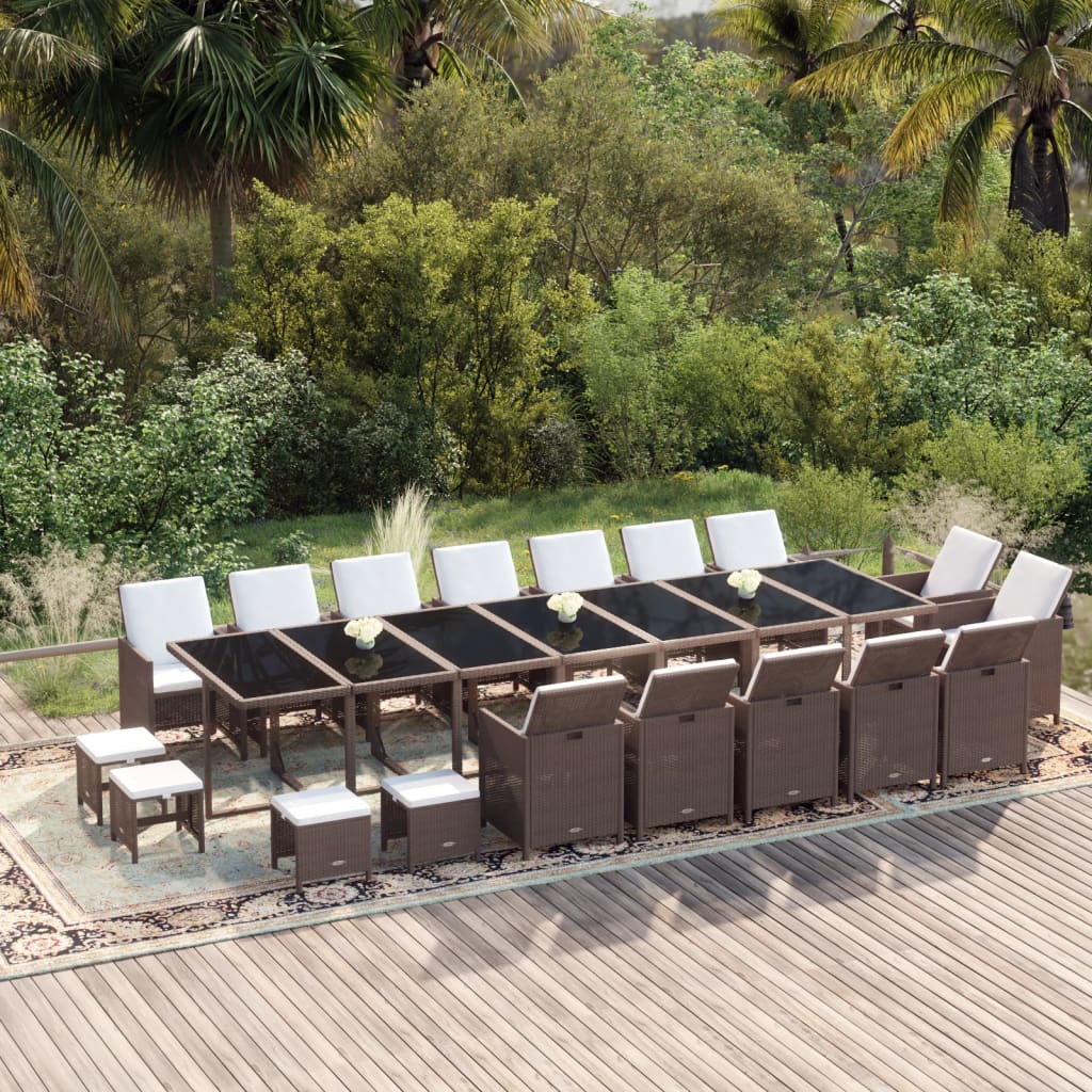 19-delige Tuinset met kussens poly rattan bruin – afbeelding 1
