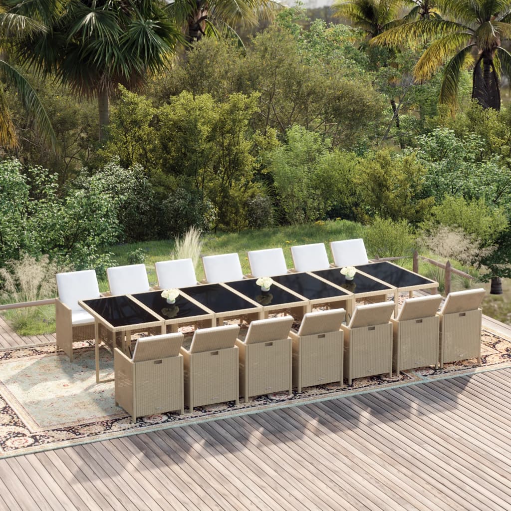 15-delige Tuinset met kussens poly rattan beige