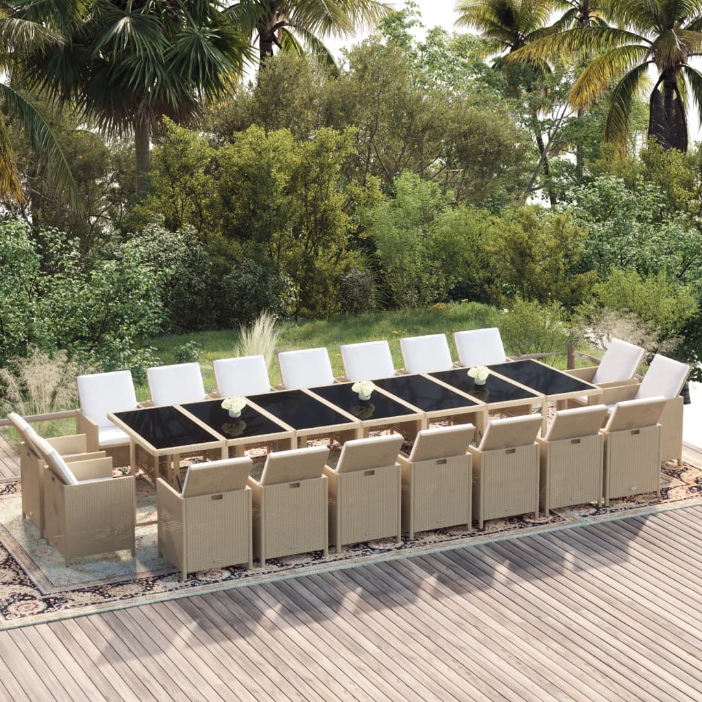 19-delige Tuinset met kussens poly rattan beige – afbeelding 1