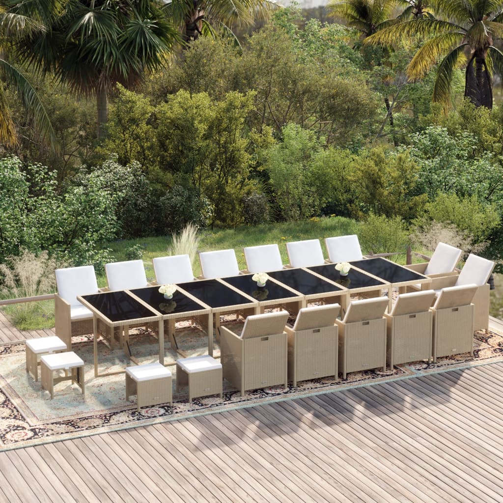 19-delige Tuinset met kussens poly rattan beige – afbeelding 1
