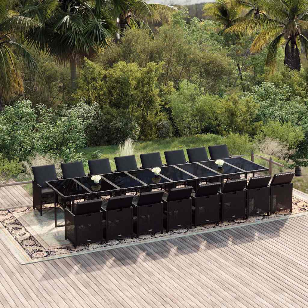 17-delige Tuinset met kussens poly rattan zwart – afbeelding 1