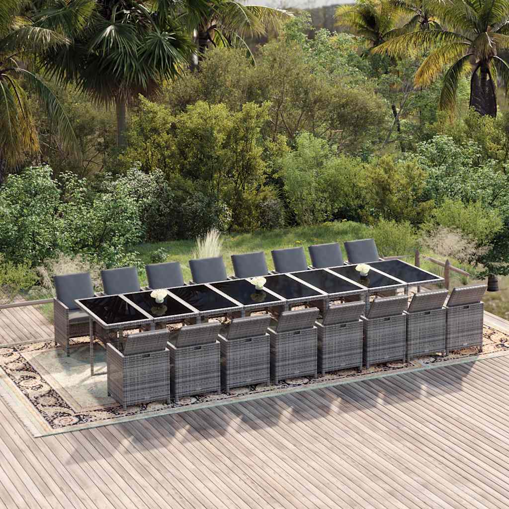 17-delige Tuinset met kussens poly rattan grijs – afbeelding 1