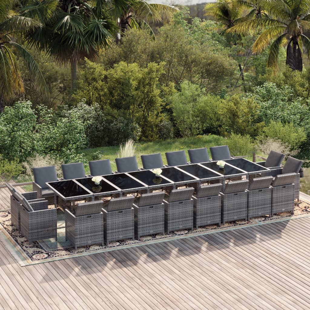 21-delige Tuinset met kussens poly rattan grijs – afbeelding 1