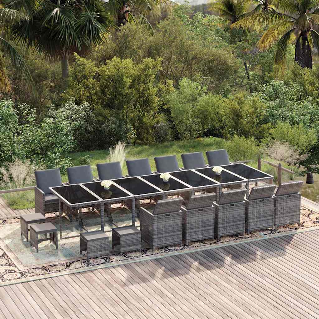 21-delige Tuinset met kussens poly rattan grijs