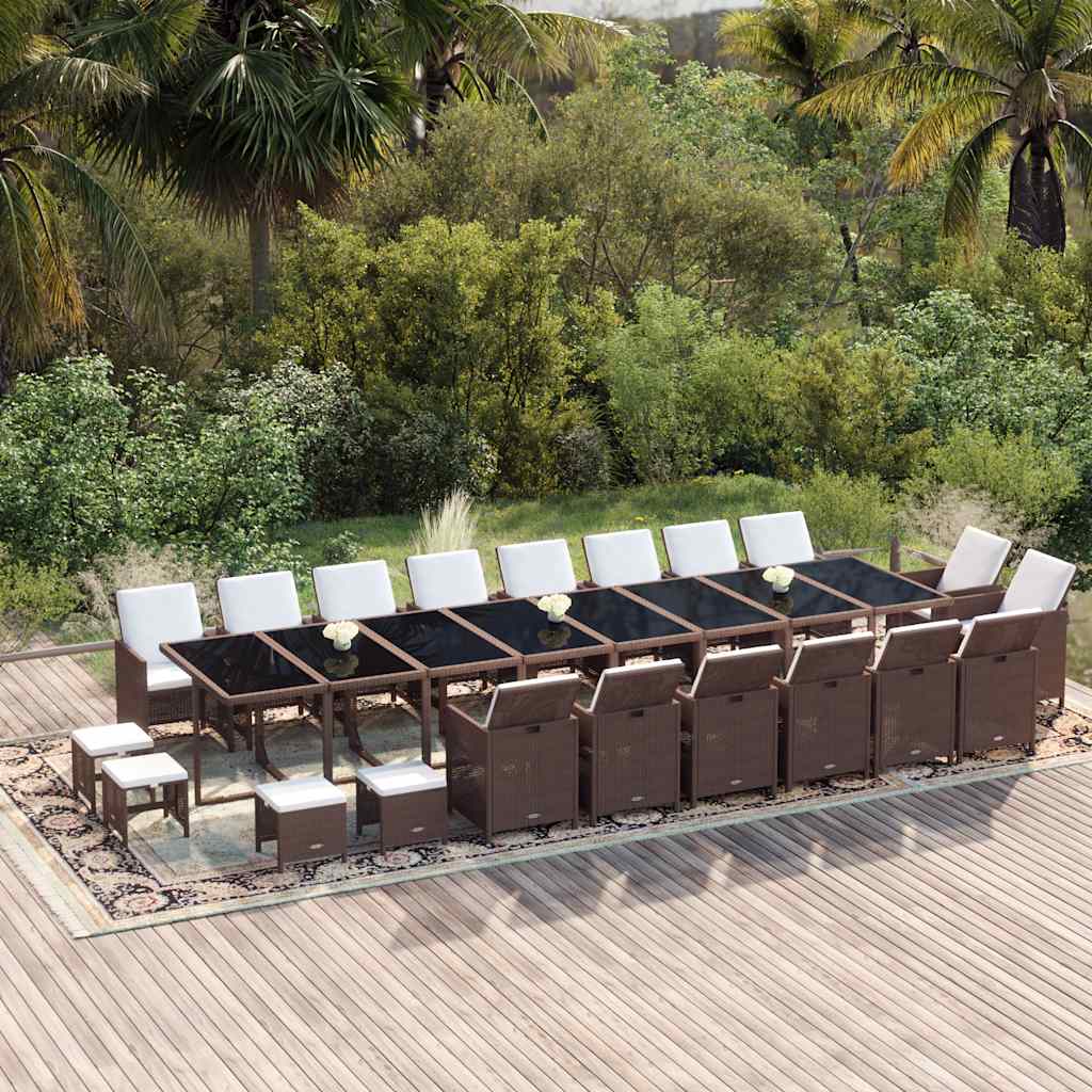 21-delige Tuinset met kussens poly rattan bruin – afbeelding 1