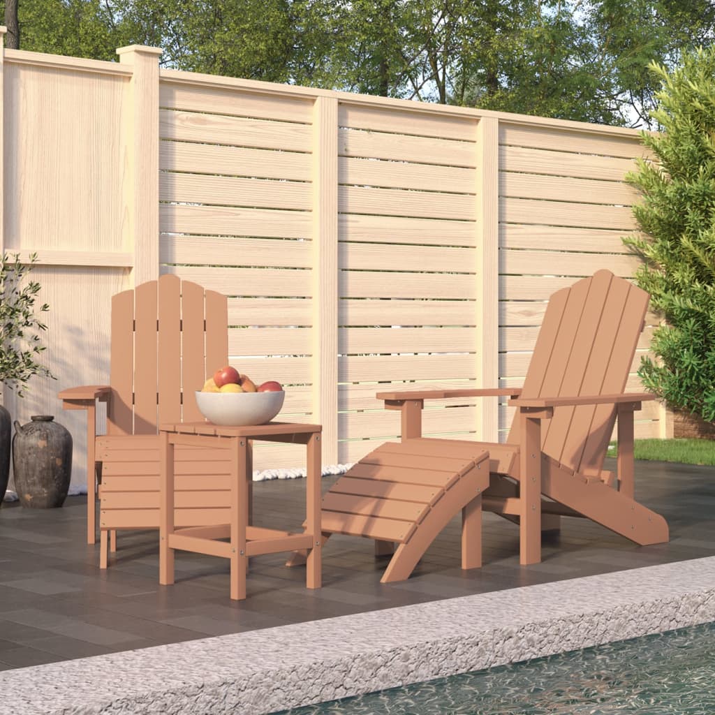 Tuinstoelen Adirondack met voetenbank en tafel HDPE bruin – afbeelding 1