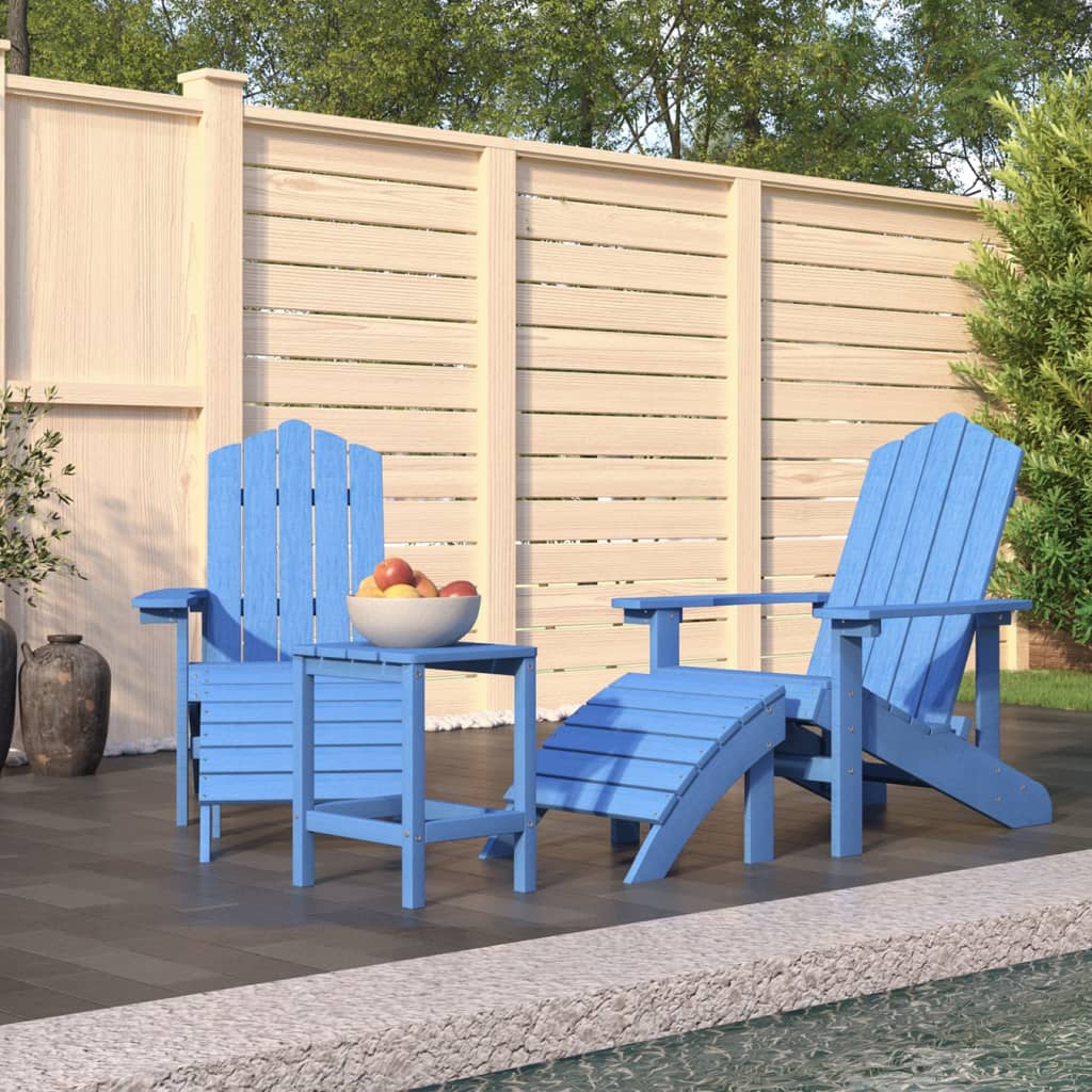 Tuinstoelen Adirondack met voetenbank en tafel HDPE aquablauw – afbeelding 1