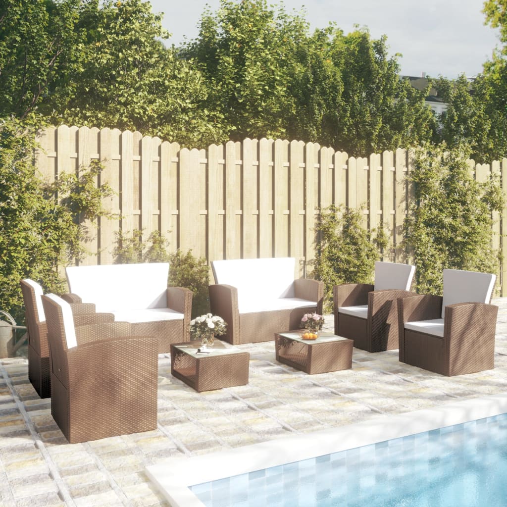 8-delige Loungeset met kussens poly rattan bruin – afbeelding 1