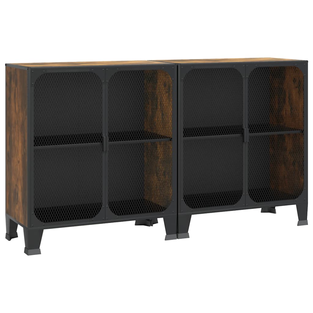 Opbergkasten 2 st 72x36x82 cm metaal en MDF rustiek bruin – afbeelding 2