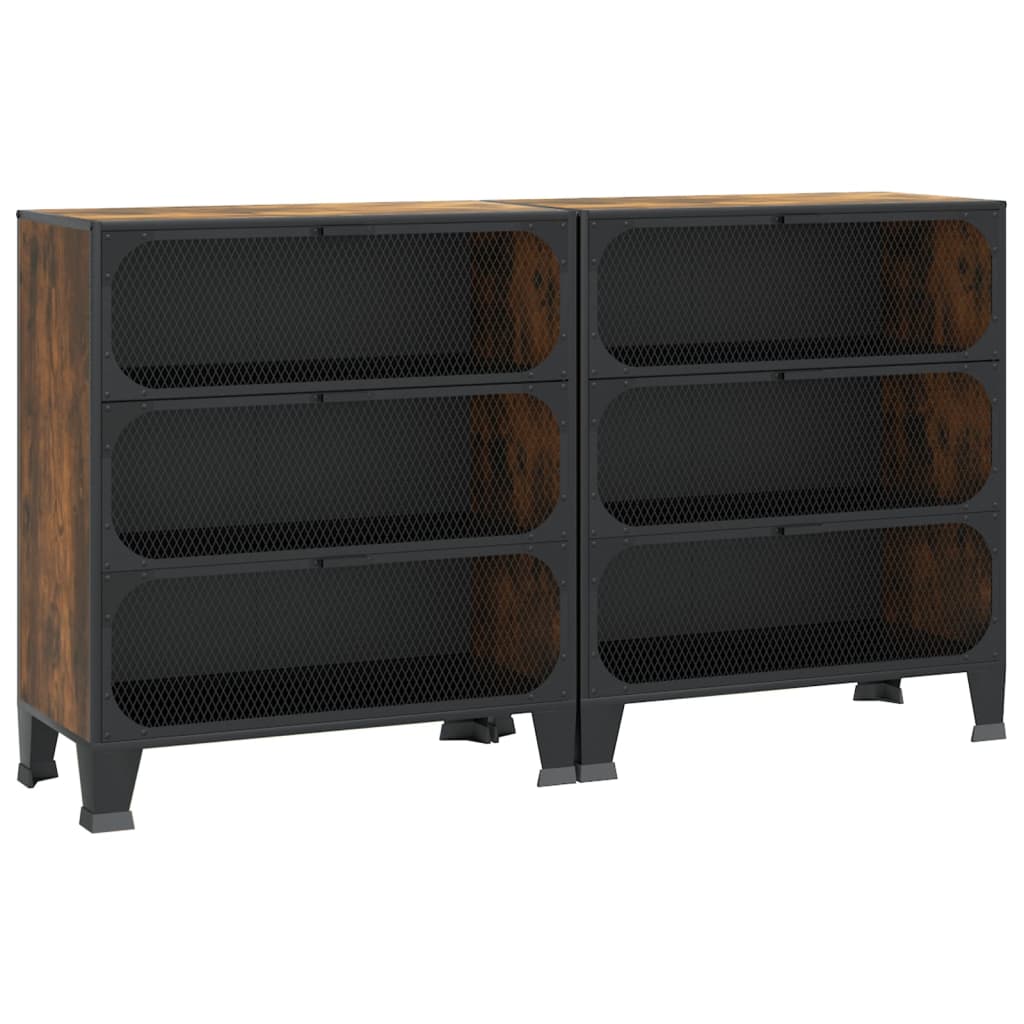 Opbergkasten 2 st 72x36x82 cm metaal en MDF rustiek bruin – afbeelding 2