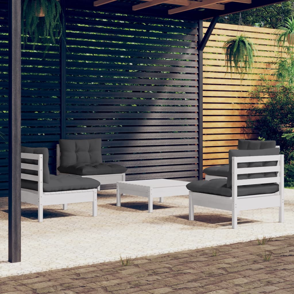 5-delige Loungeset met antracietkleurige kussens grenenhout