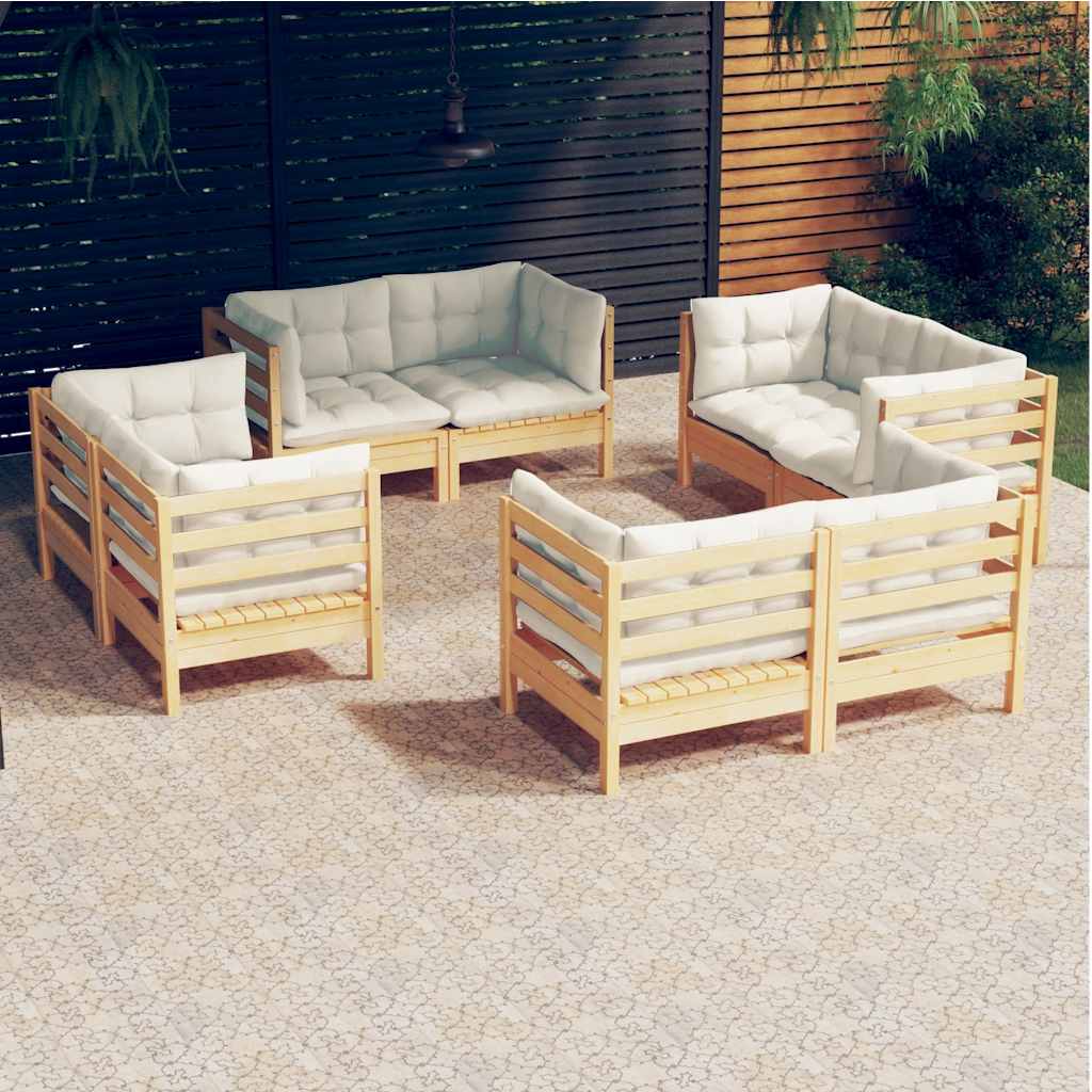 8-delige Loungeset met crèmekleurige kussens grenenhout – afbeelding 1