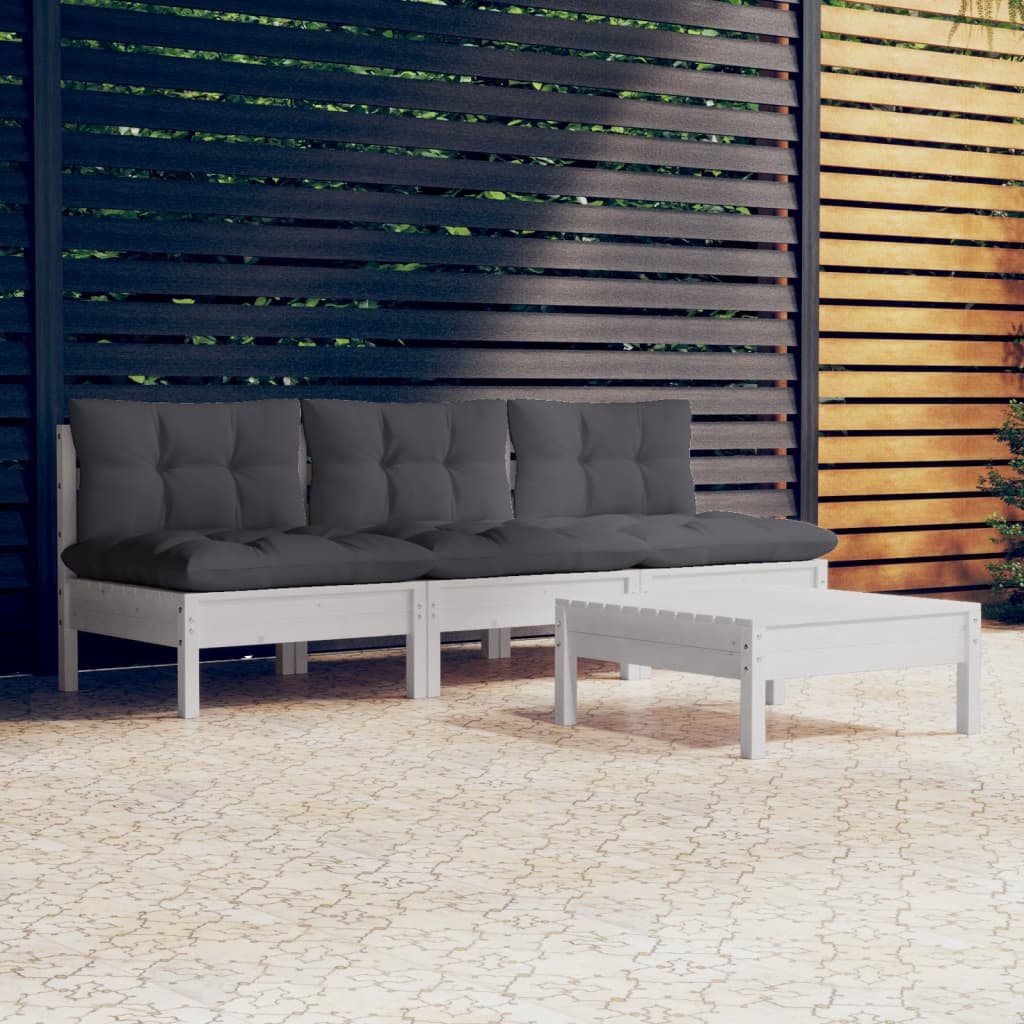 4-delige Loungeset met antracietkleurige kussens grenenhout
