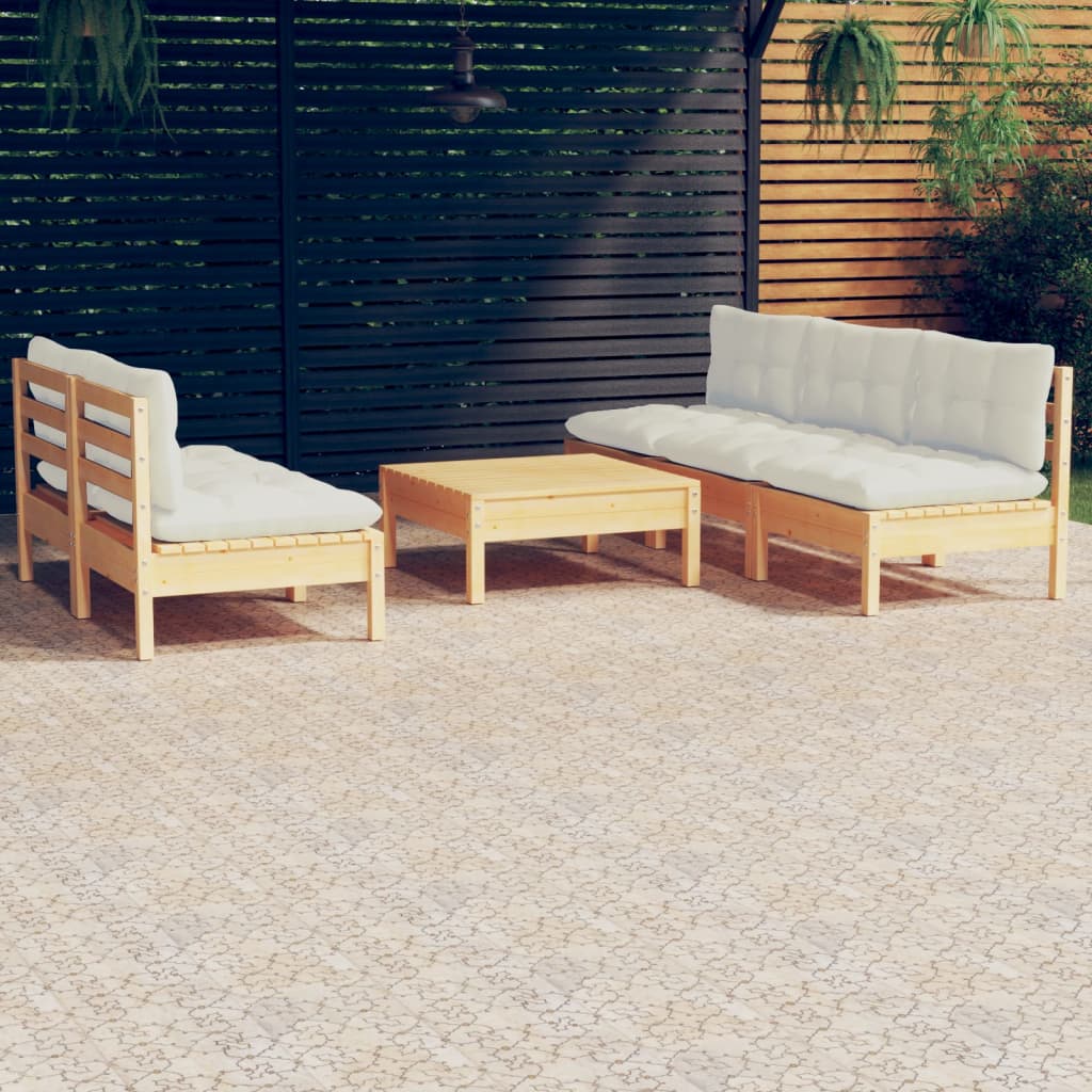 6-delige Loungeset met crèmekleurige kussens grenenhout – afbeelding 1