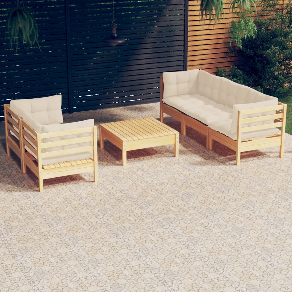 6-delige Loungeset met crèmekleurige kussens grenenhout – afbeelding 1