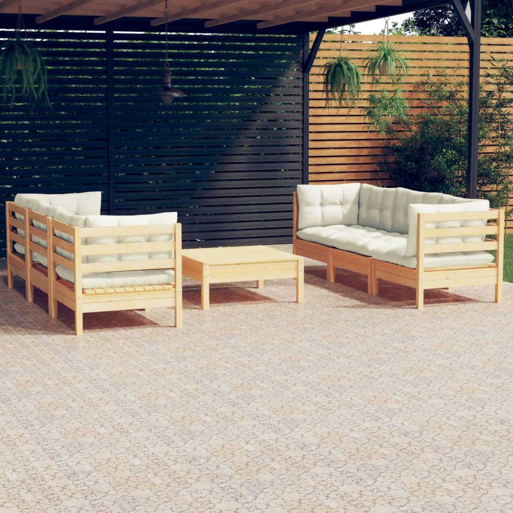 7-delige Loungeset met crèmekleurige kussens grenenhout – afbeelding 1