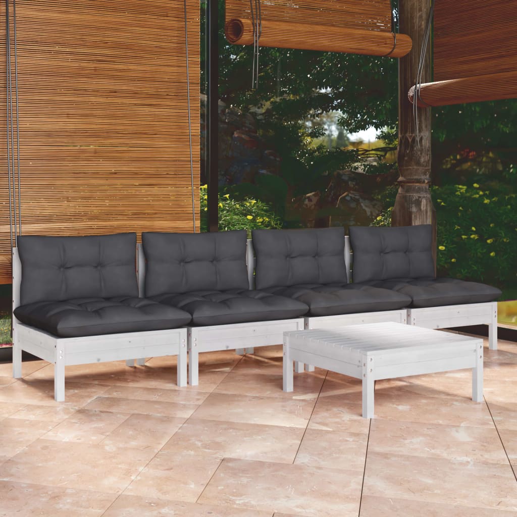 5-delige Loungeset met antracietkleurige kussens grenenhout