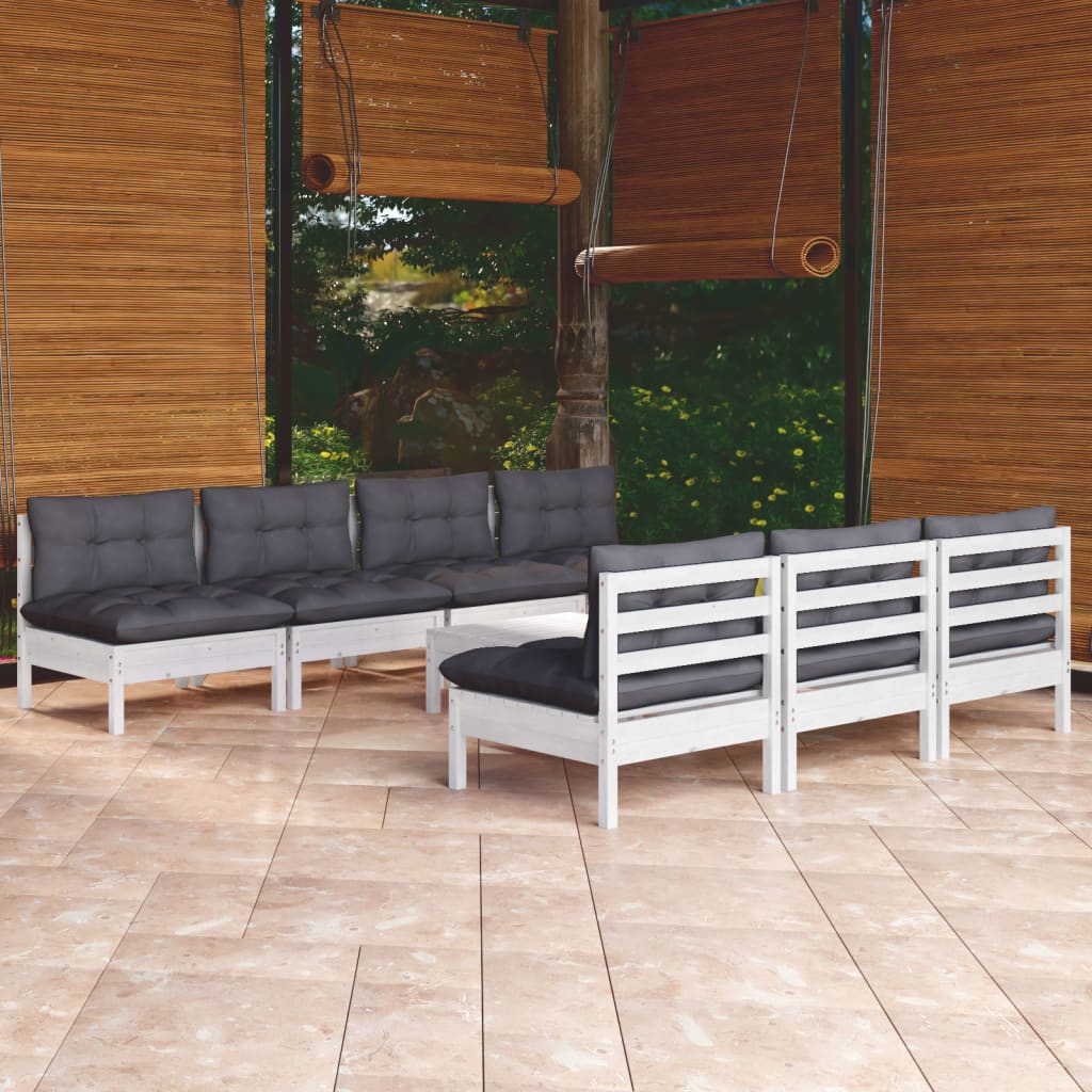8-delige Loungeset met antracietkleurige kussens grenenhout